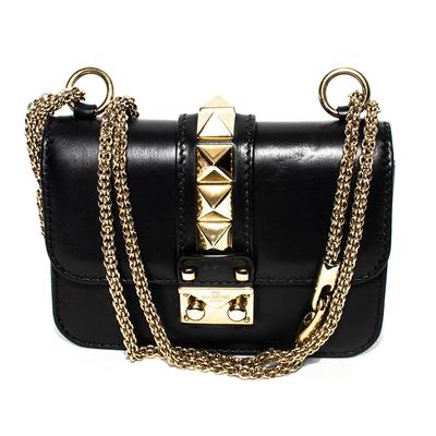 Valentino Black leather Mini Rockstud Glam Lock Crossbody Bag