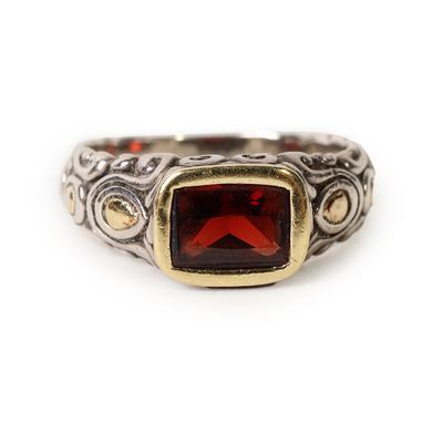 John Hardy Size 7.5 Sterling Silver And 18 Karat Yellow Gold Ring With Garnet Enhancer