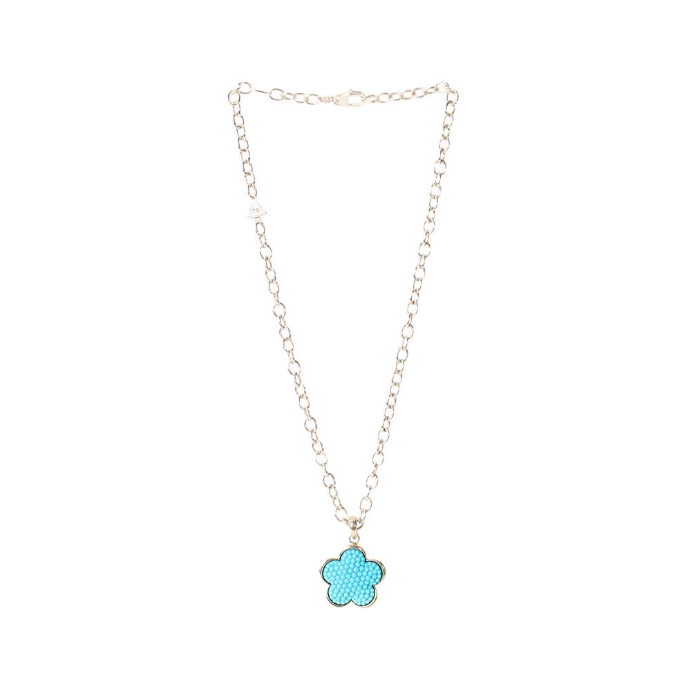  Lagos Sterling Silver Dot Turquoise Clover Necklace