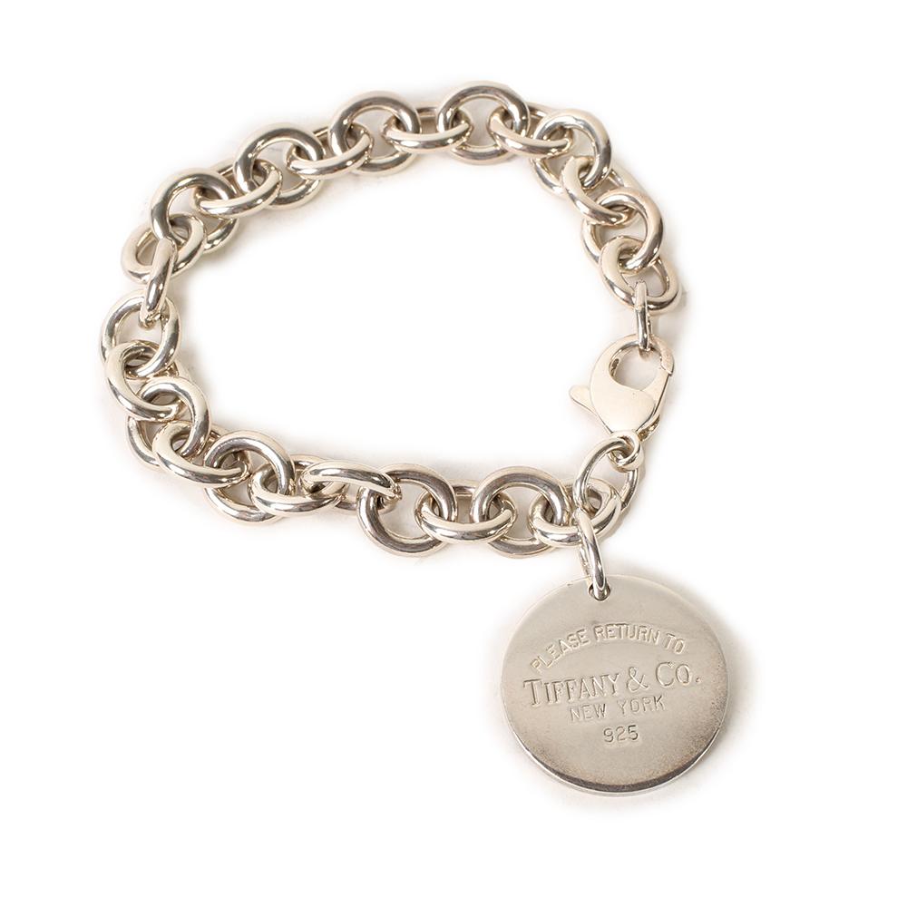  Tiffany & Co.Sterling Silver Rolo Chain Bracelet With Disk Charm