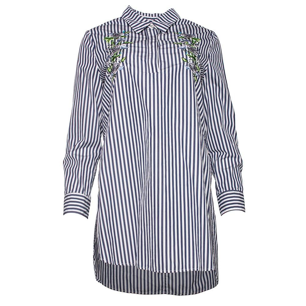  Adam Lippes Size 10 Blue Stripe Embroidered Top