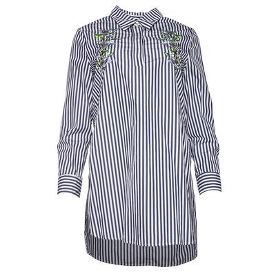 Adam Lippes Size 10 Blue Stripe Embroidered Top
