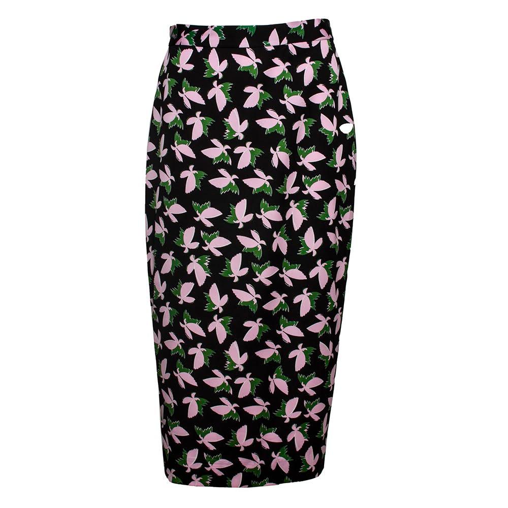  New Diane Von Furstenberg Size 10 Black Floral Skirt