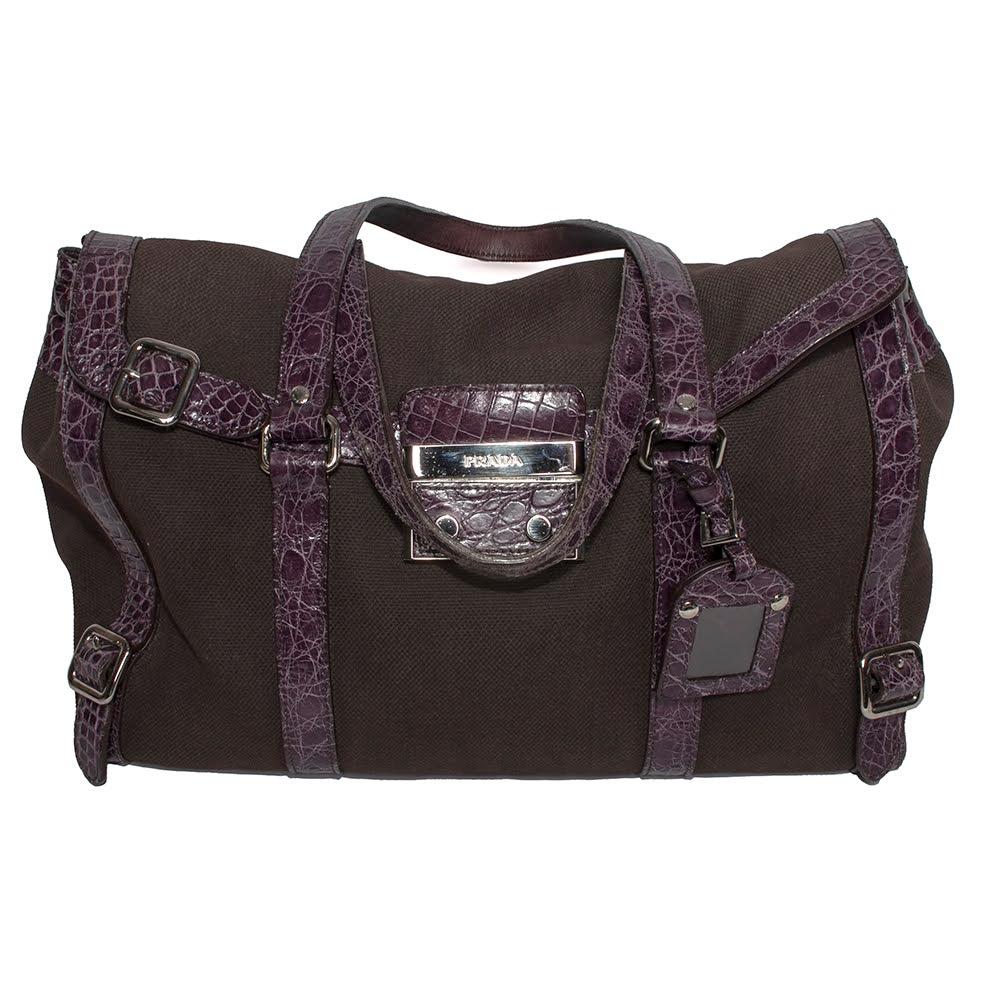 Prada Vintage Purple Canvas Snakeskin Handbag