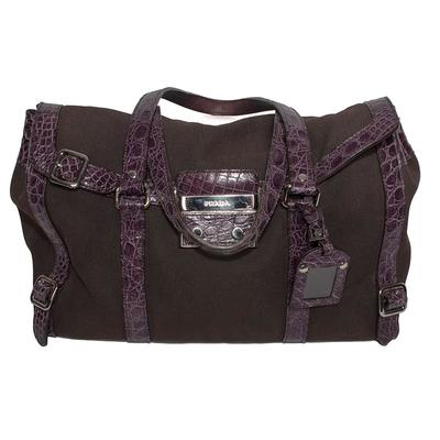 Prada Vintage Purple Canvas Snakeskin Handbag
