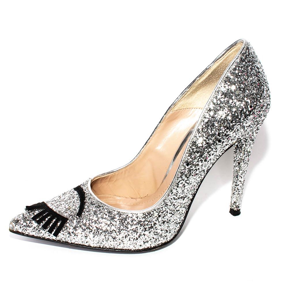  Chiara Ferragni Size 39 Silver Glitter Flirting Heels