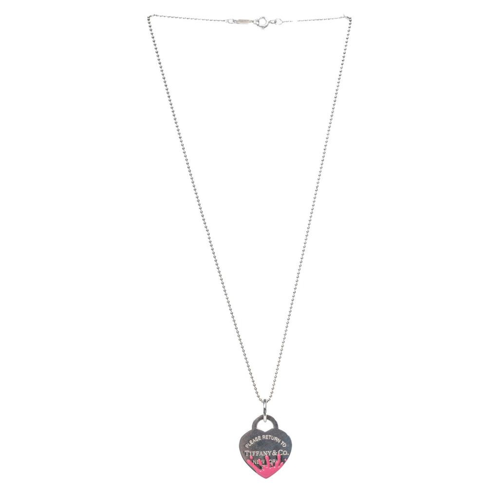  Tiffany & Co.Silver Ball Chain Paint Spill Heart Necklace
