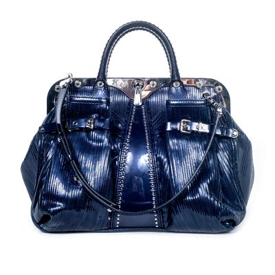 Versace Navy Blue Hard Frame Handbag 