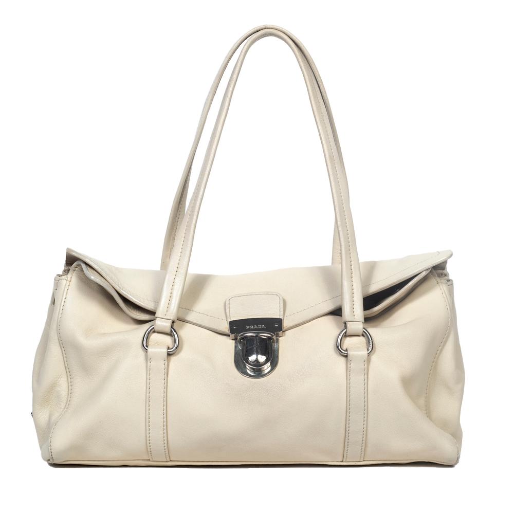  Prada White Leather Flap Handbag