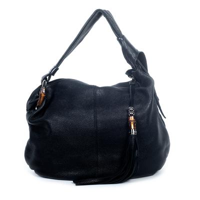 Gucci Black Leather Fringed Handbag