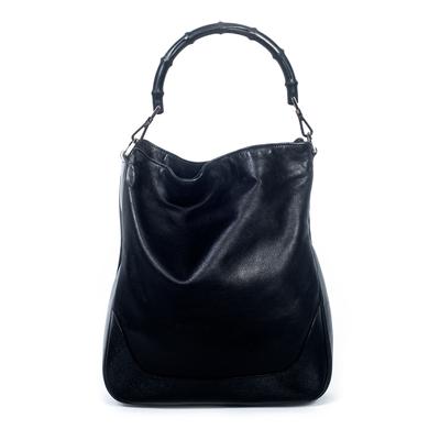 Gucci Black Leather Bamboo Handbag 