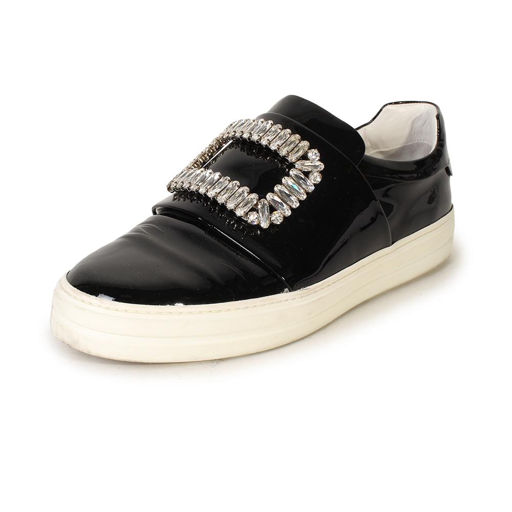  Roger Vivier Size 38.5 Patent Leather Crystal Embellished Sneakers
