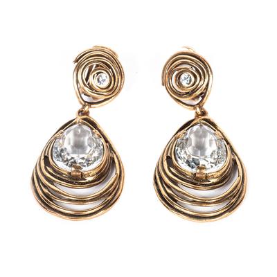 Oscar De La Renta Gold Crystal Pearl Clip on Earrings