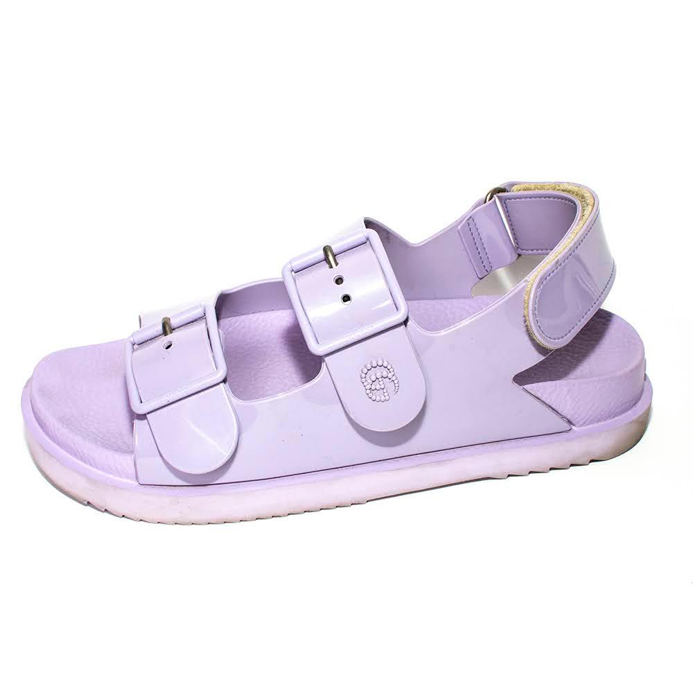  Gucci Size 38 Purple Patent Mini Double G Sandals