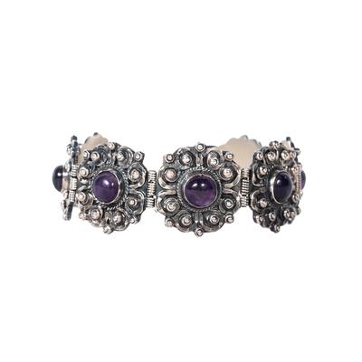Purple & Silver Amethyst Flower Link Bracelet 