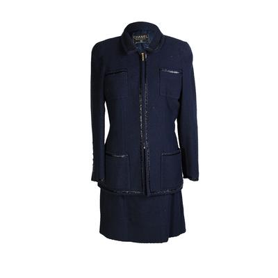 Chanel Size 38 Navy Tweed Jacket & Skirt Set