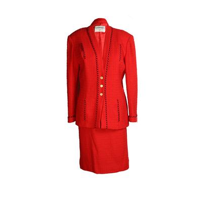 Chanel Size Small Red Tweed Jacket & Skirt Set