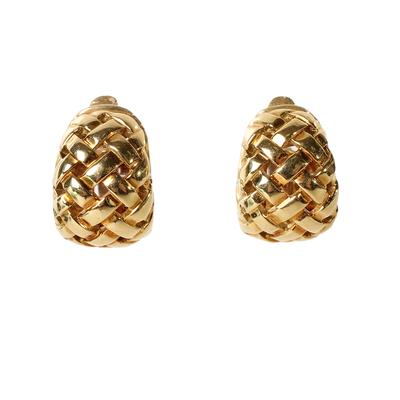 Tiffany & Co. 18 Karat Gold Woven Huggie Earrings 