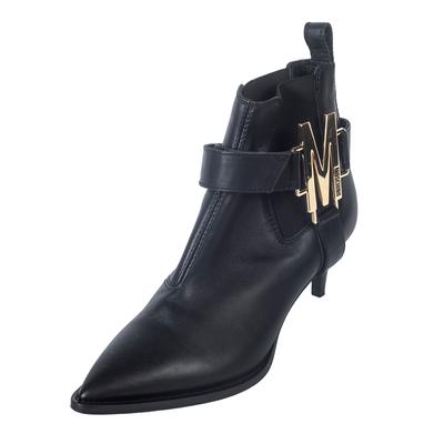 Moschino Size 38 Black M Logo Stirrup Style Heeled Boots