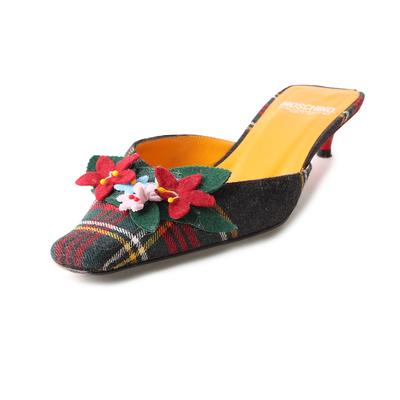 Moschino Size 36 Plaid Floral Kitten Heel Mule