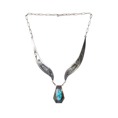 Poseyesva Sterling Silver Double Panel Turquoise Pendant Collar