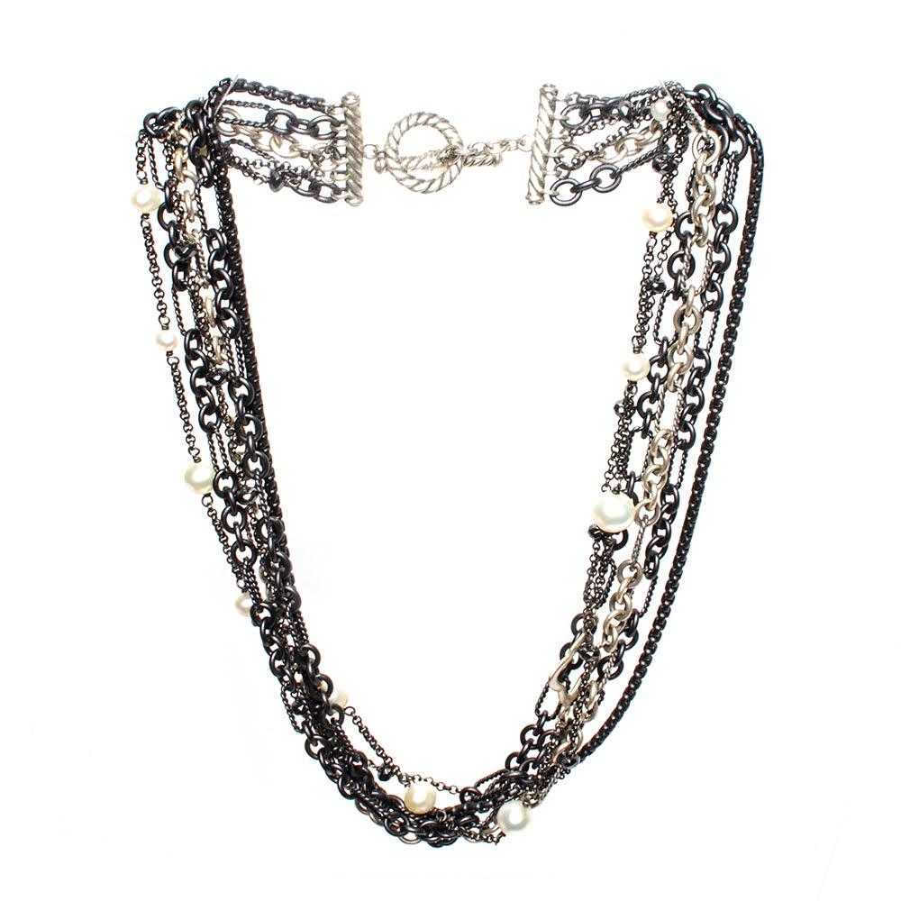  David Yurman Vintage Sterling Silver Multistrand Pearl Necklace