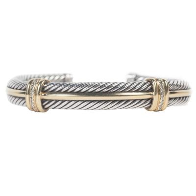 David Yurman Silver Cable with Gold Inset Diamond Cuff Bracelet 