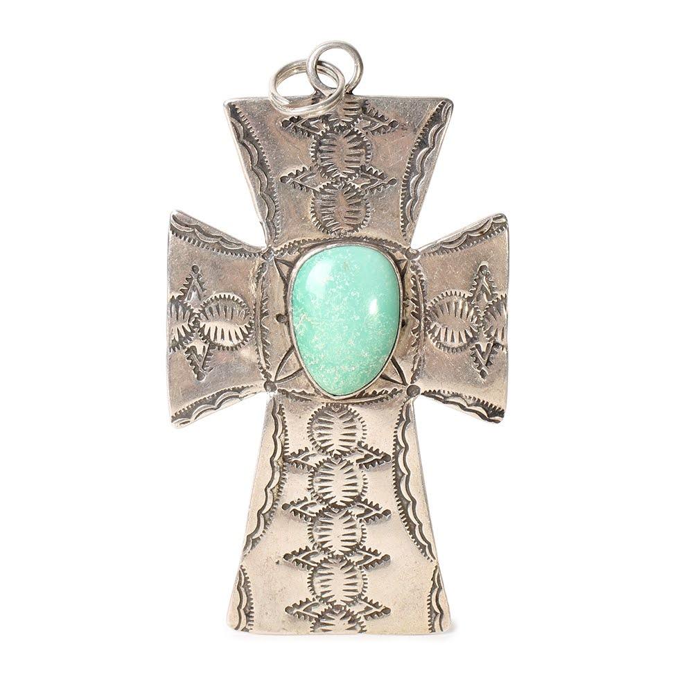  Cast Stamped Turquoise Cross Pendant