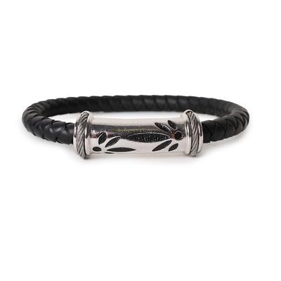 Charriol Weave Leather Leaf Bar Bracelet