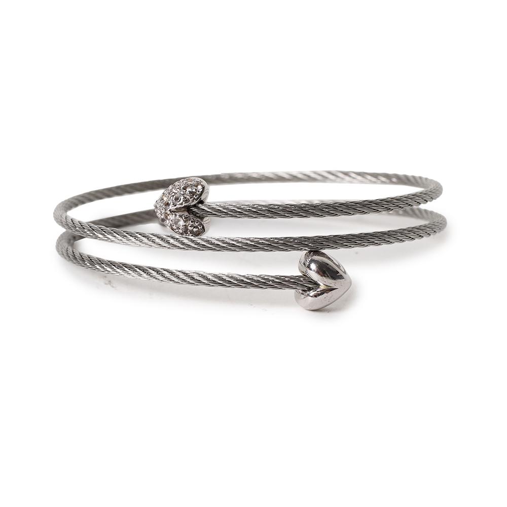  Charriol Silver Cable Double Heart Coil Bracelet