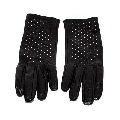Saint Laurent Black Studded Leather Gloves