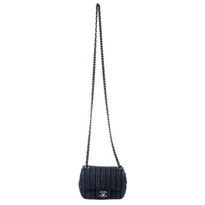 Chanel Small Navy Blue Woven Mini Flap Handbag 