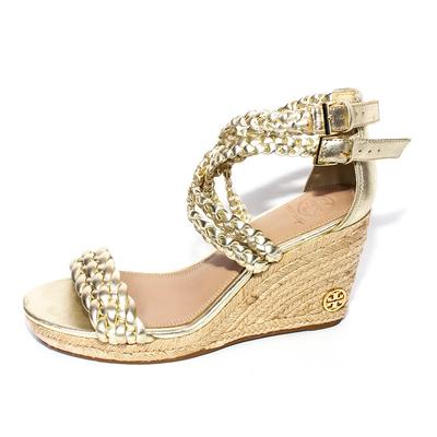 Tory Burch Size 7.5 Gold Espadrille Wedges