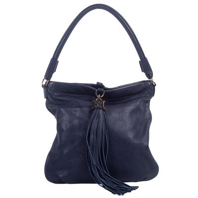 Escada Blue Leather Handbag with Tassel