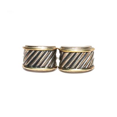 David Yurman Silver 14K Gold Two-Tone Cable Cigar Band Earrings