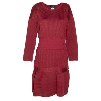 Chanel Size 40 Red Long Sleeve Stretchy Knit Drop Waist Short Dress