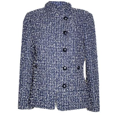 Chanel Size 40 Blue Tweed Zip Up Blazer