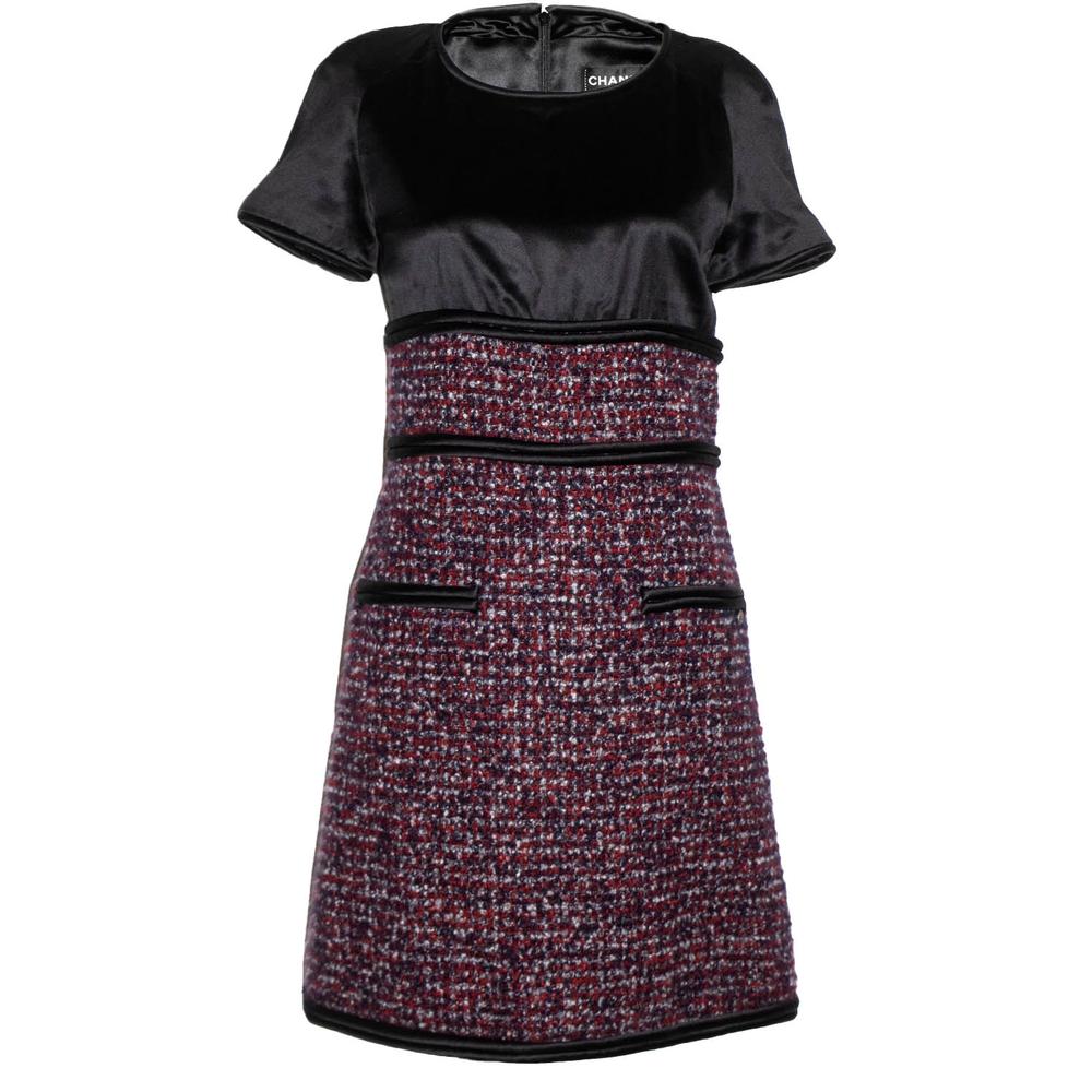  Chanel Size 38 Black Silk & Tweed Maxi Dress