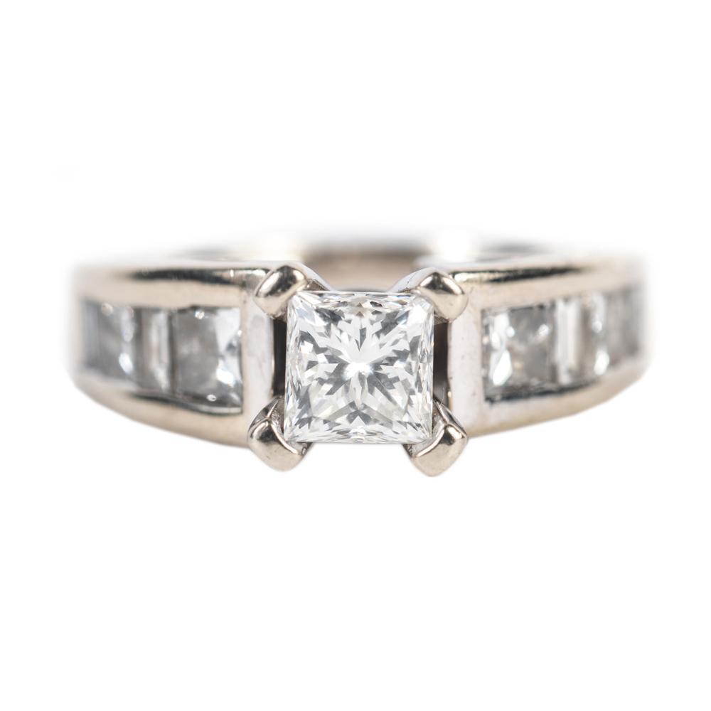  14k Size 7 White Gold Princess Cut Diamond Ring
