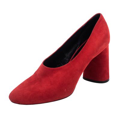 Celine Size 40 Red Suede Thick Heel Shoes
