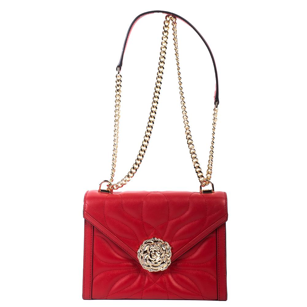  Michael Kors Red Quilted Rosette Flap Handbag