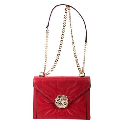 Michael Kors Red Quilted Rosette Flap Handbag