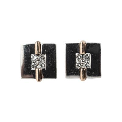 Silver 2 Tone Diamond Square Post Earrings
