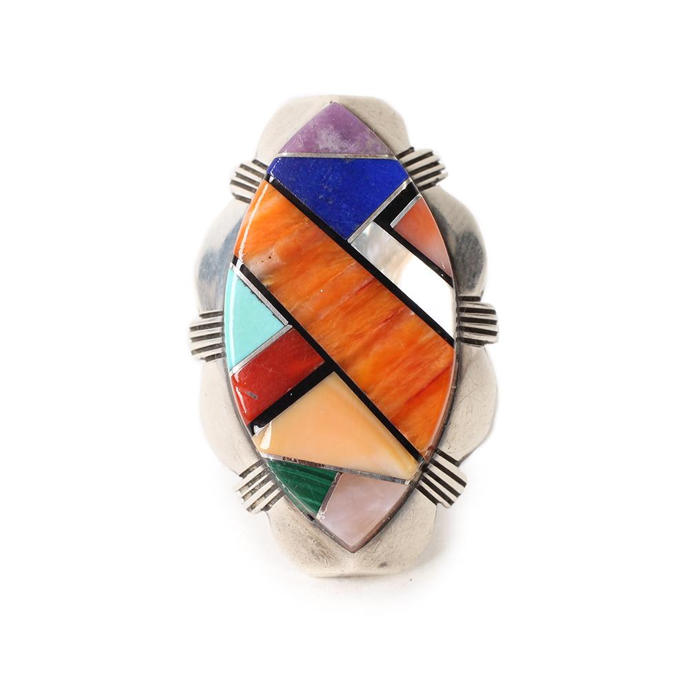  Riack Size 7 Sterling Silver Scallop Inlay Marquise Ring