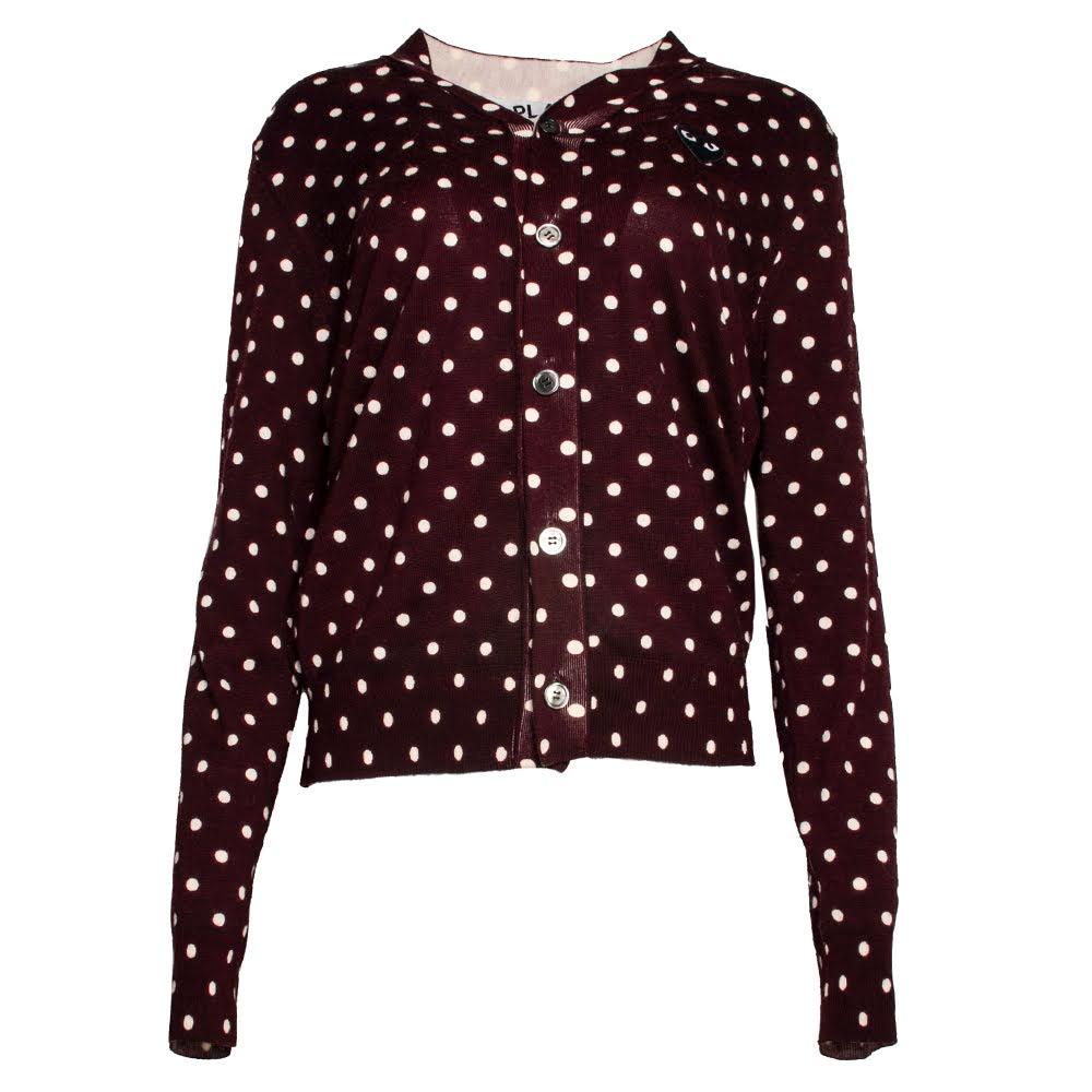  Comme Des Garcons Size Small Burgundy Play Heart Polka Dot Cardigan