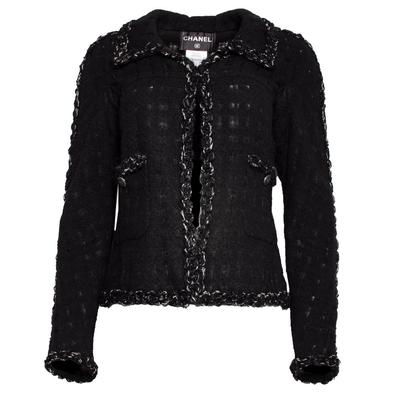 Chanel Size 40 Black Tweed Jacket