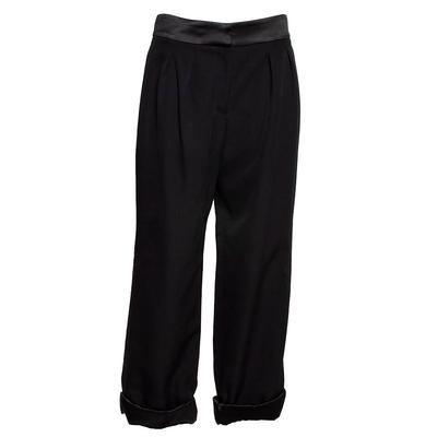 Chanel Size 40 Black Cuffed Silk Trim Pants