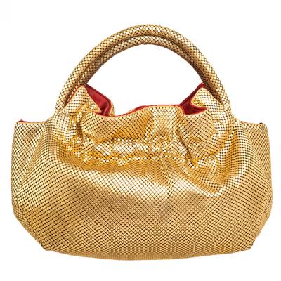 Whiting & Davis Gold Mesh Leather Handbag 