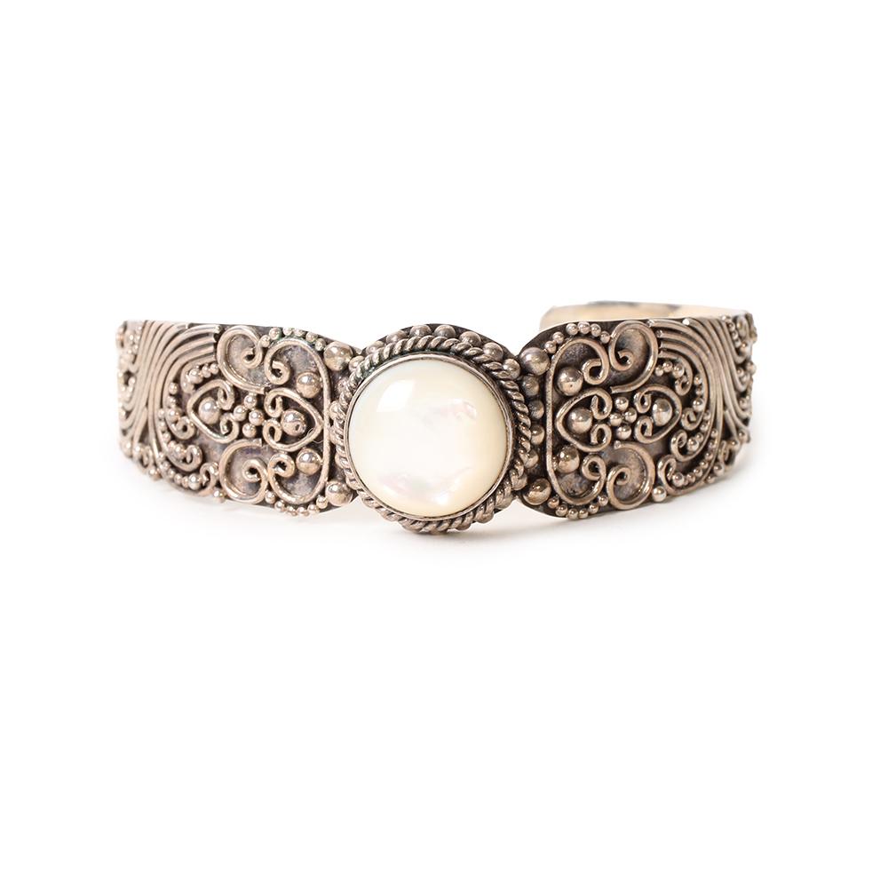  Indonesia Sterling Silver Mother Of Pearl Swirl Cuff