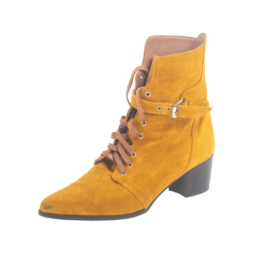  Tabitha Simmons Size 38 Yellow Suede Lace Up Boots